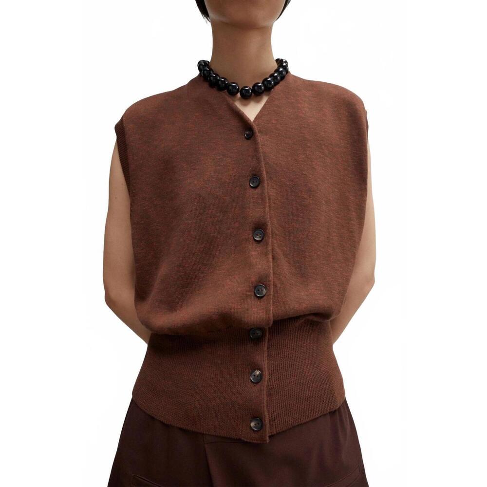NEW CORDERA flecked cotton waistcoat in russet